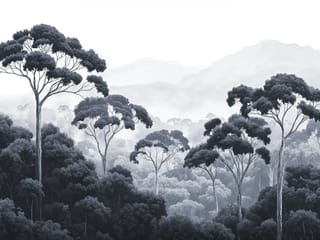 Fototapeta Leśne drzewa i mgła w tle