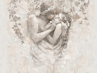 Fototapeta Romantyczna para wśród liści ( mpn: 5002 ) Fototapeta Płaskorzeźby – para w romantycznym uścisku