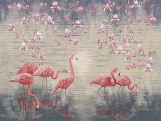Fototapeta Flamingi w wodzie z magnoliami