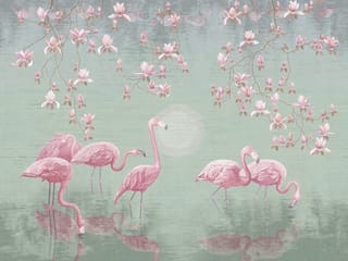 Fototapeta Flamingi w wodzie z magnoliami
