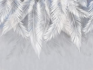 Fototapeta Białe liście palmowe na szarym tle ( mpn: 5631 ) Fototapeta Białe liście palmowe na szarym tle