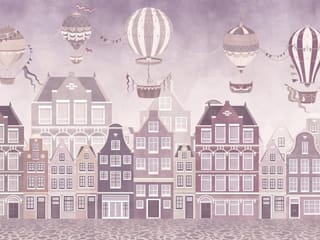 Fototapeta Ilustracje miast – szereg kamienic i balony
