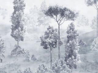 Fototapeta Drzewa na polanie w mgle