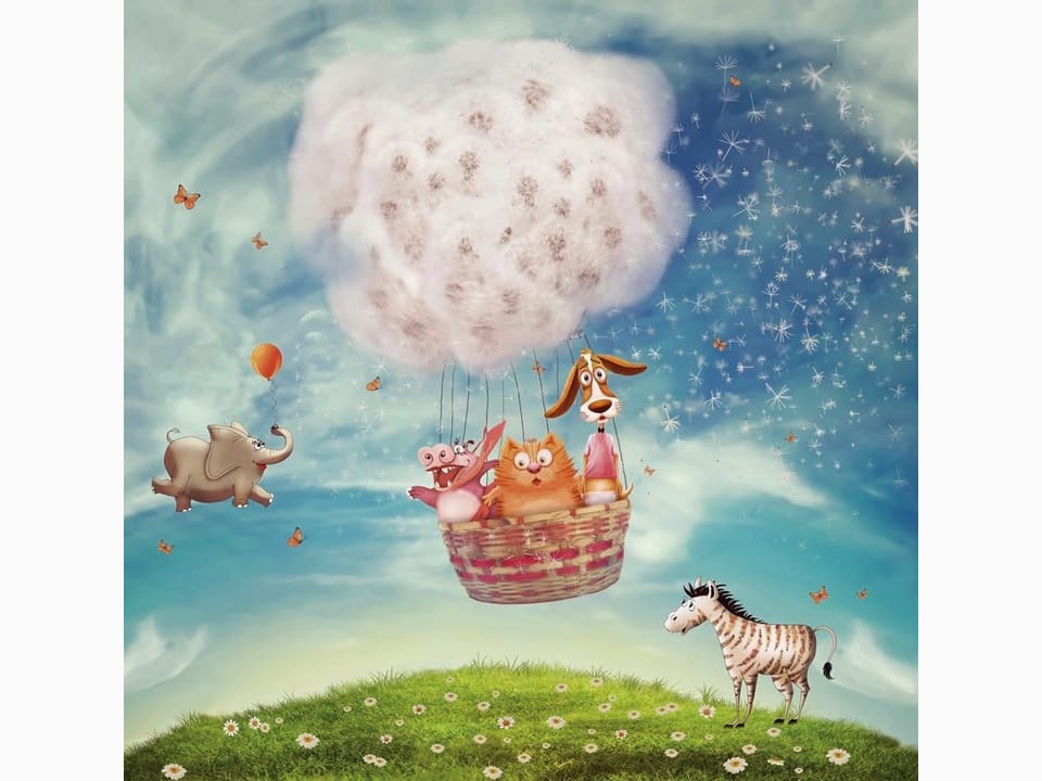 Fototapeta Kosz ze zwierzętami na łące