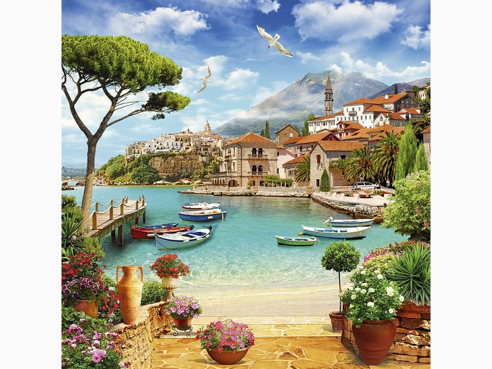 Fototapeta Nadmorska wioska z łodziami