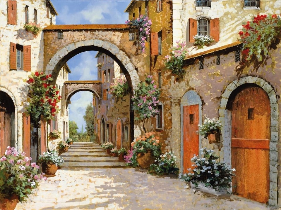 Fototapeta Urok Starego Miasta z kwiatami