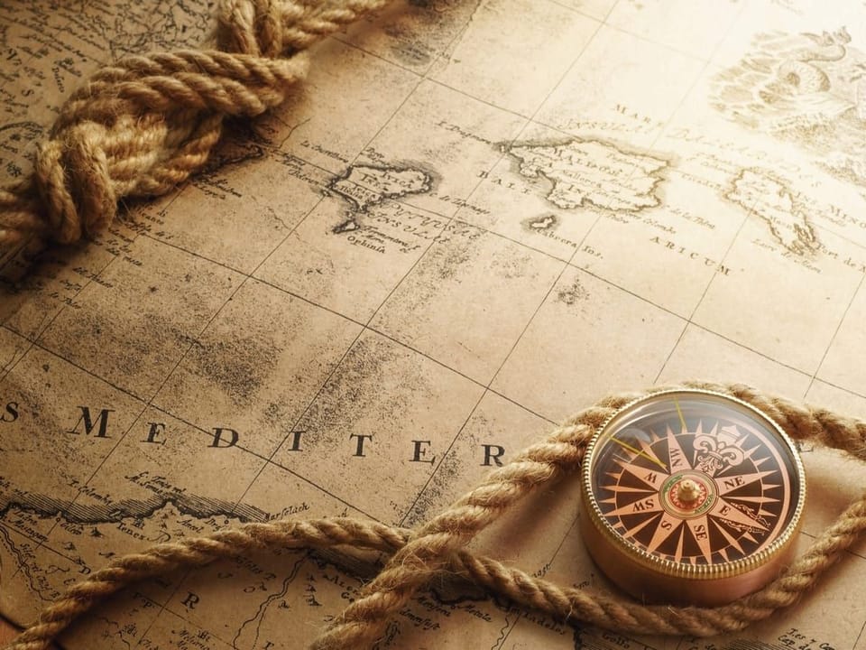 Fototapeta Kompas na Starej Mapie