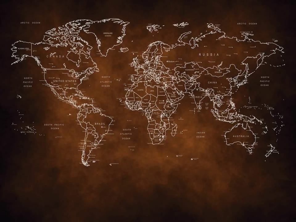 Fototapeta Konturowa mapa świata na ciemnym tle