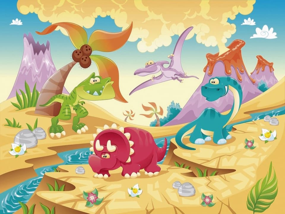 Fototapeta Kolorowe dinozaury na pustyni na wymiar