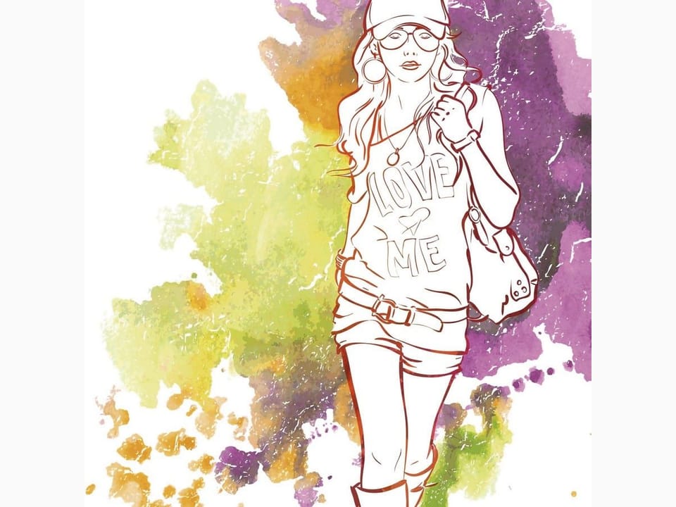 Fototapeta Modna kobieta w akwarelowych barwach