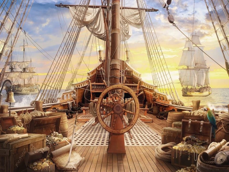 Fototapeta Pokład drewnianego statku żaglowego