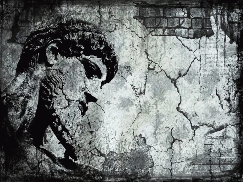 Fototapeta Rzeźba na tle popękanej ściany