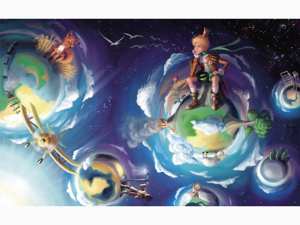 Fototapeta Mała planeta z królem i gwiazdami