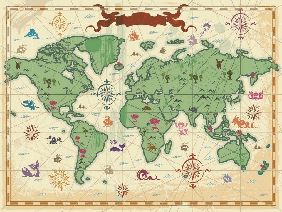 Fototapeta Stara mapa świata z kontynentami na wymiar