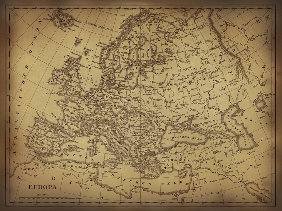Fototapeta Stara mapa Europy z napisami na wymiar
