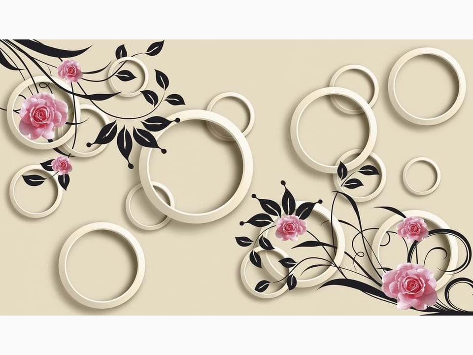 Fototapeta Kwiaty i Okręgi w Subtelnym Stylu