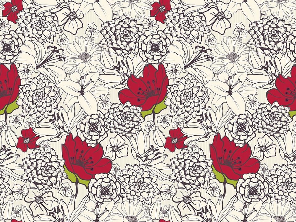 Fototapeta Kwiatowy wzór z czerwonymi akcentami