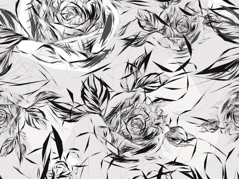 Fototapeta Czarno-białe róże z liśćmi