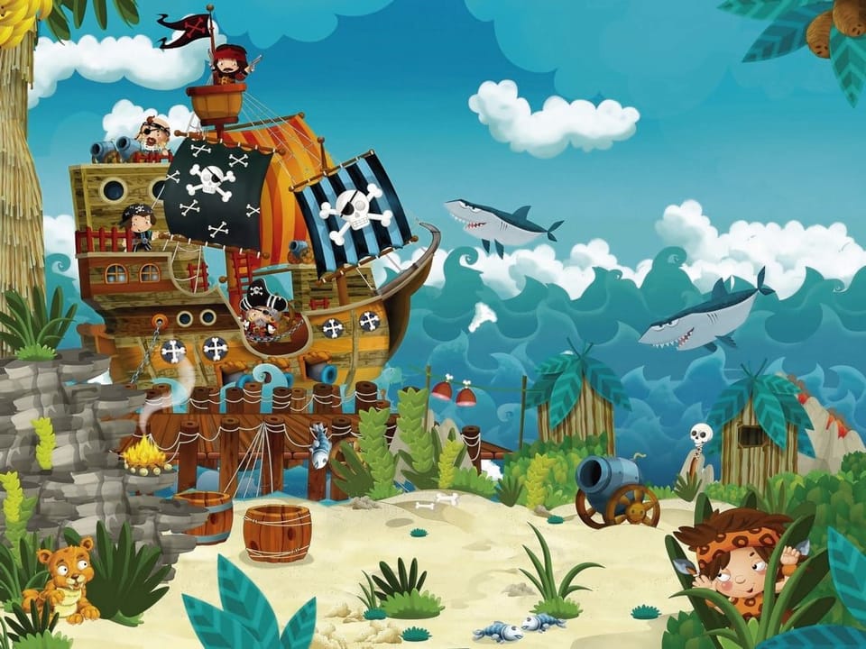 Fototapeta Piracki statek na błękitnym morzu