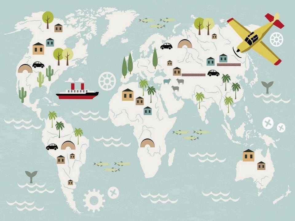 Fototapeta Mapa świata z ikonami dla dzieci