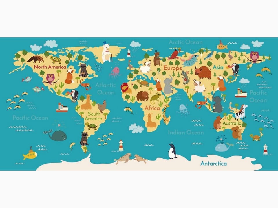 Fototapeta Mapa świata dla dzieci z kontynentami