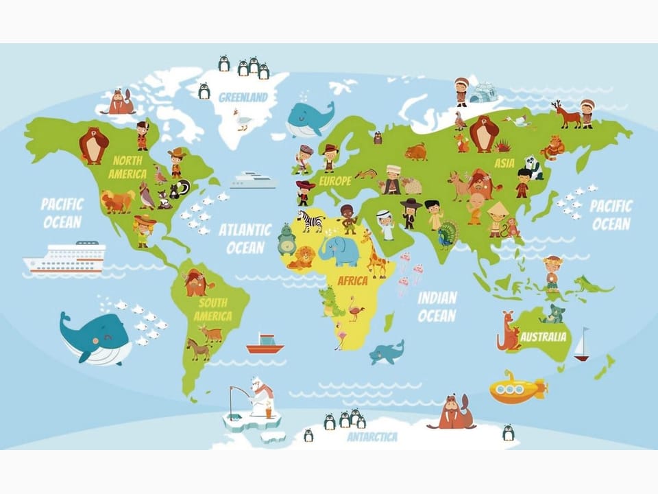 Fototapeta Mapa świata dla dzieci z postaciami