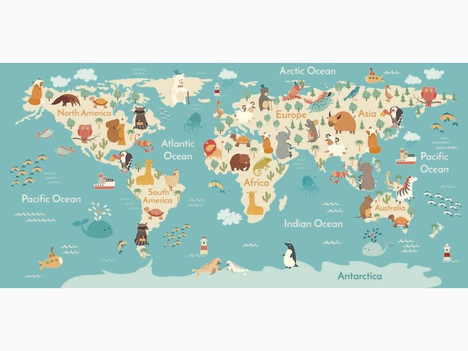 Fototapeta Mapa świata z kontynentami dla dzieci