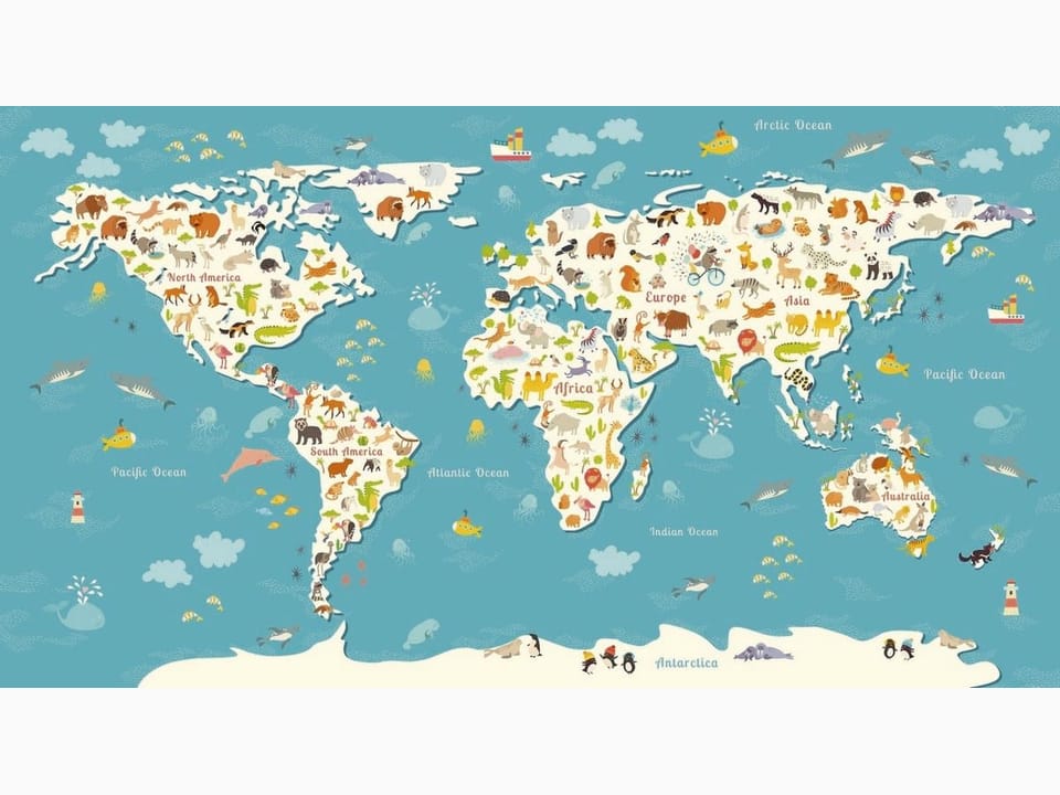 Fototapeta Mapa świata dla dzieci z zwierzętami