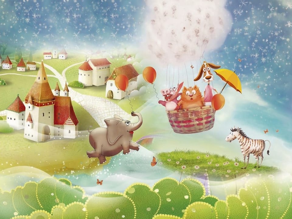 Fototapeta Balon z Zwierzętami nad Wzgórzami