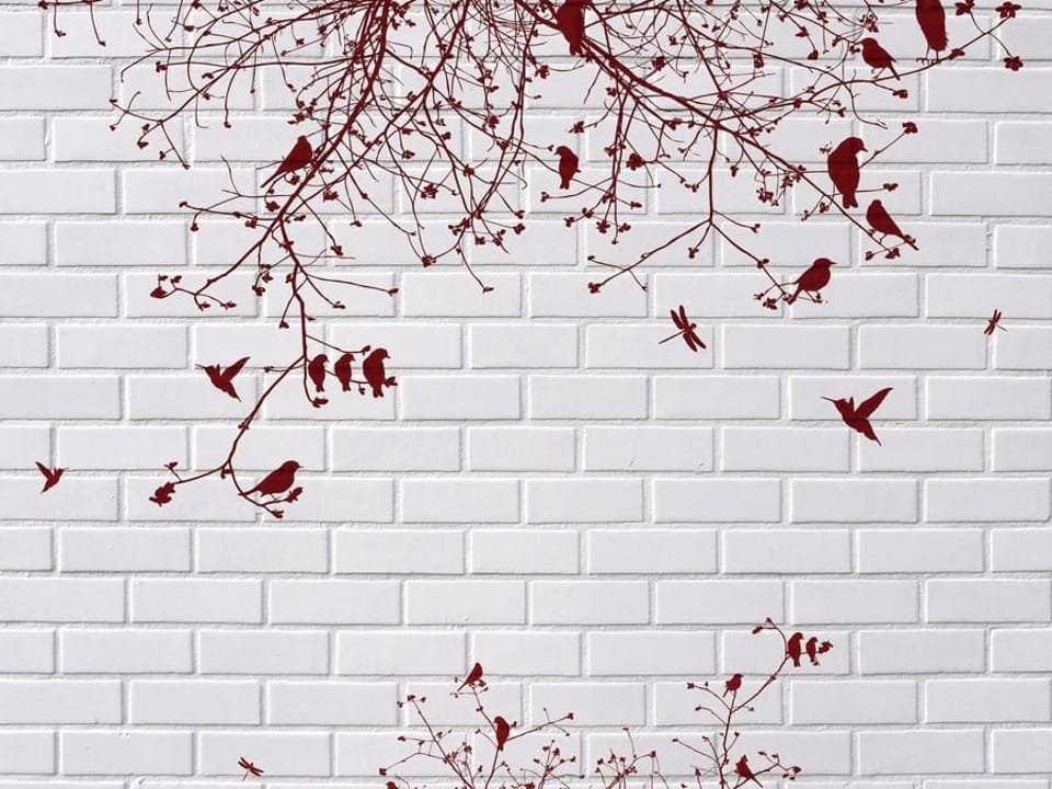 Fototapeta Czerwone Gałęzie na Cegle