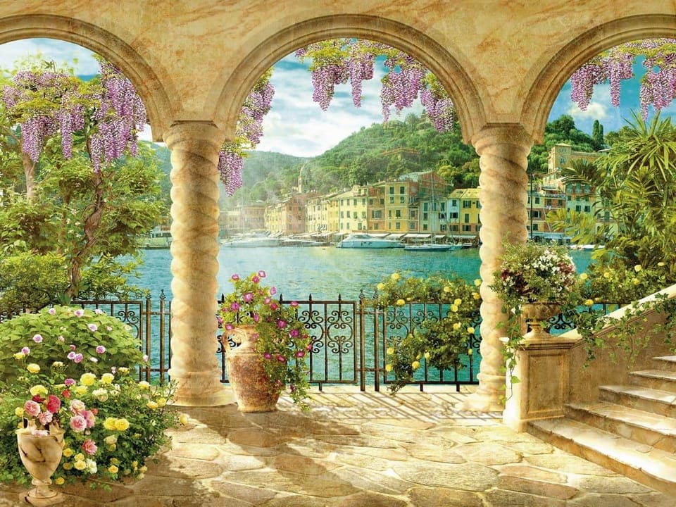 Fototapeta Widok na port przez arkady