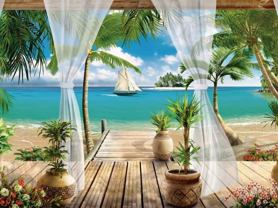 Fototapeta Widok z tarasu na tropikalną plażę