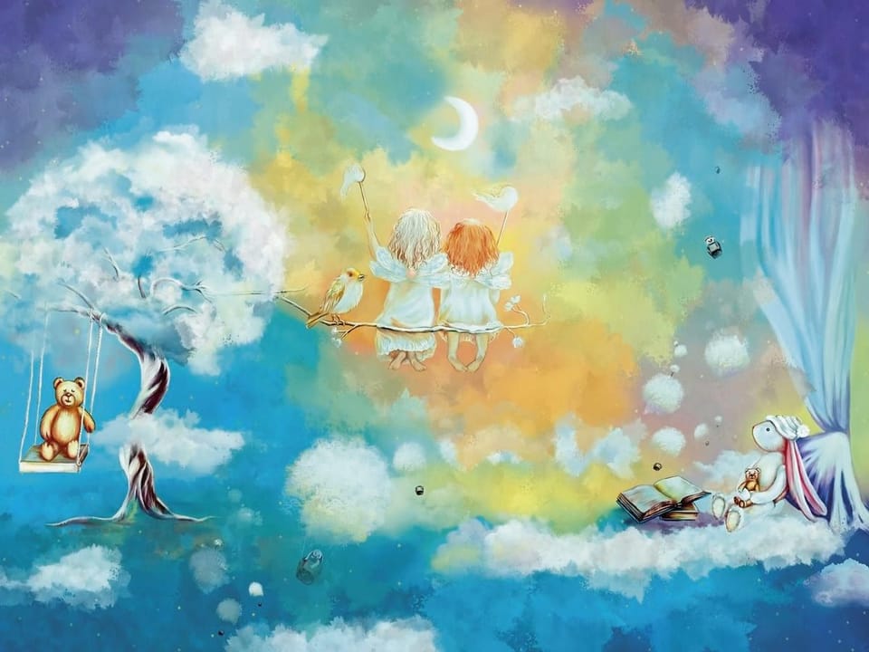 Fototapeta Dzieci na gałęzi wśród chmur