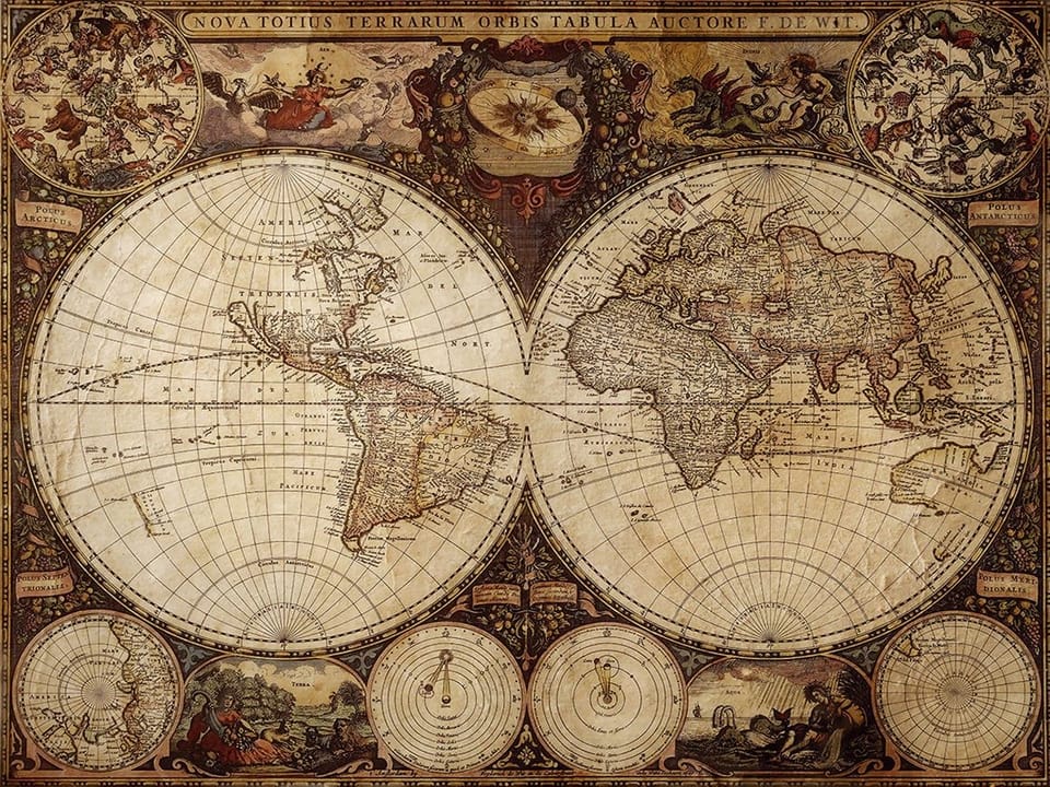 Fototapeta Stara mapa świata z kontynentami na wymiar