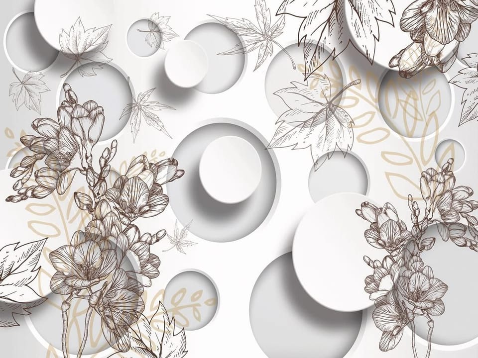 Fototapeta Kwiaty i Liście na Okręgach