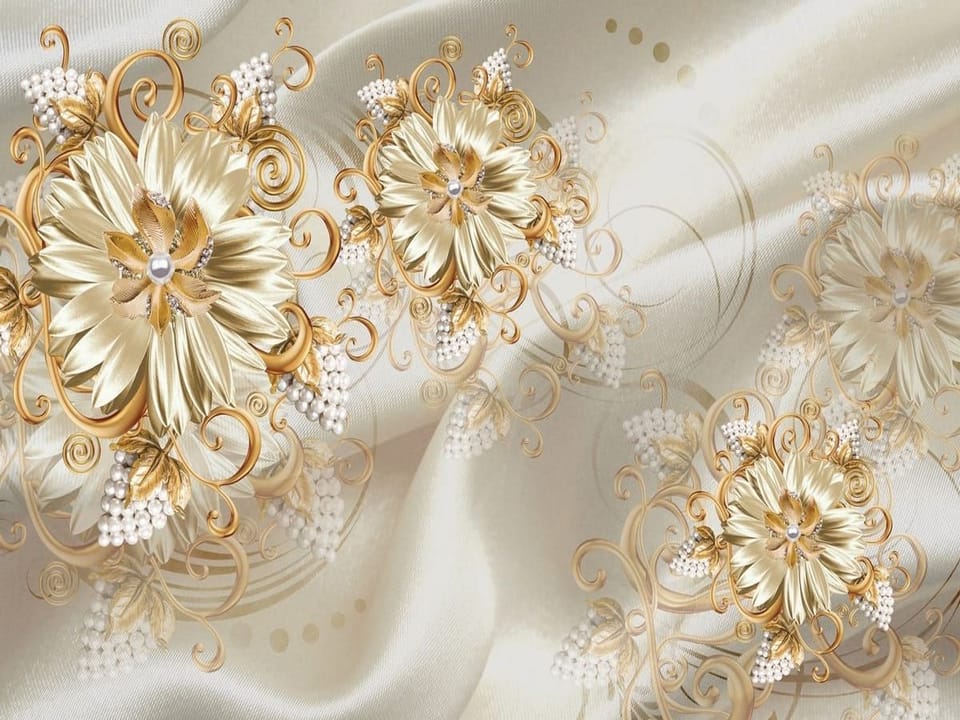 Fototapeta Złote kwiaty z perłami