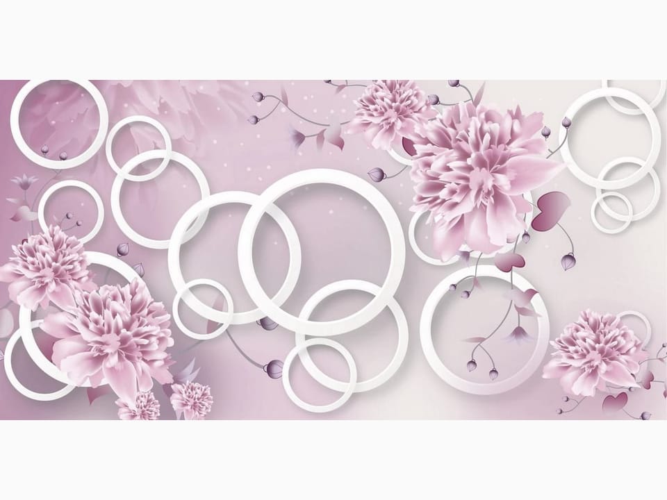 Fototapeta Kwiaty i białe okręgi na tle