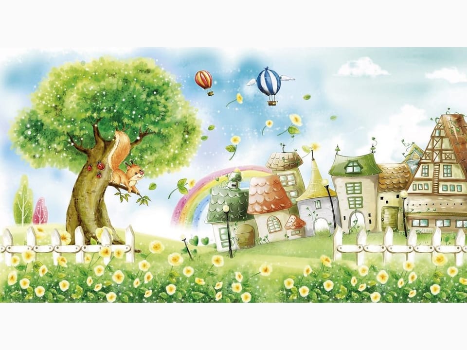 Fototapeta Drzewo z Wiewiórką i Tęczą