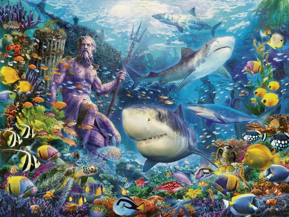 Fototapeta Podwodna scena z rekinami i rafą