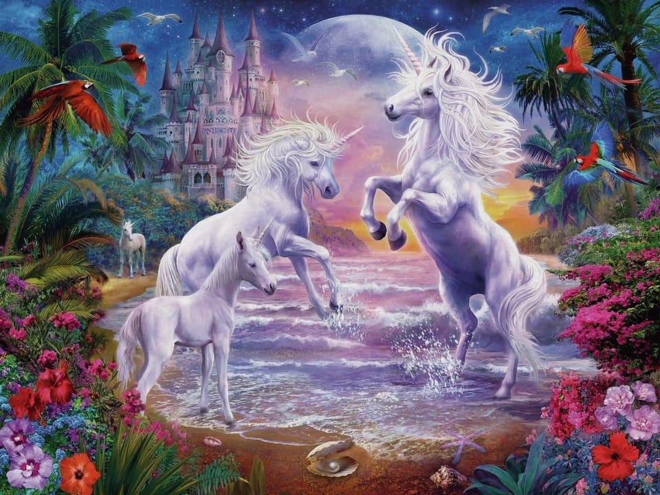 Fototapeta Jednorożce na plaży z zamkiem