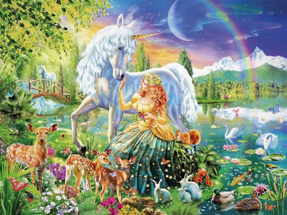 Fototapeta Jednorożec i kobieta nad jeziorem