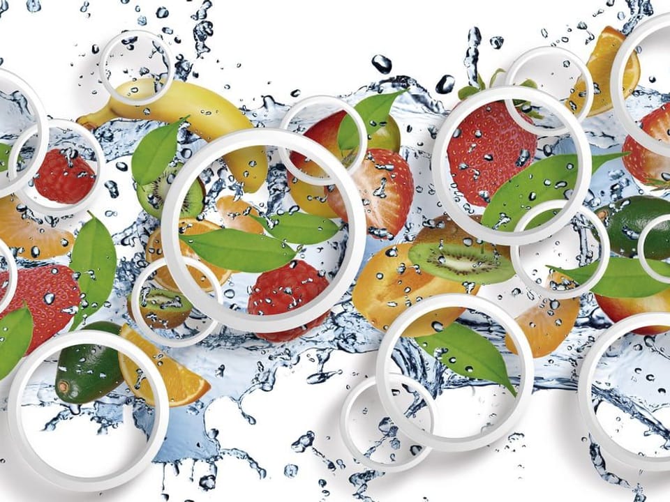 Fototapeta Owoce w wodzie z bąbelkami