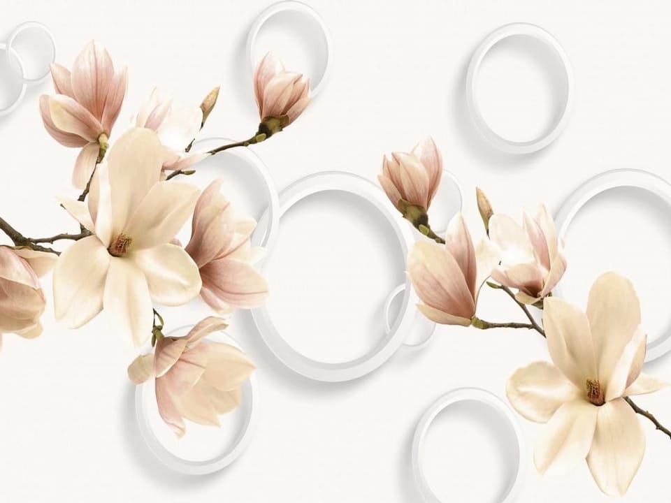 Fototapeta Magnolie na gałęziach z różowym tłem