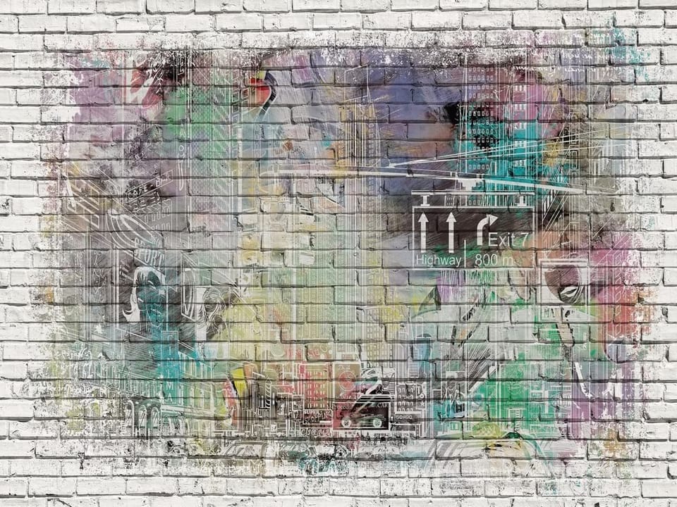 Fototapeta Kolorowy mural na ceglanej ścianie