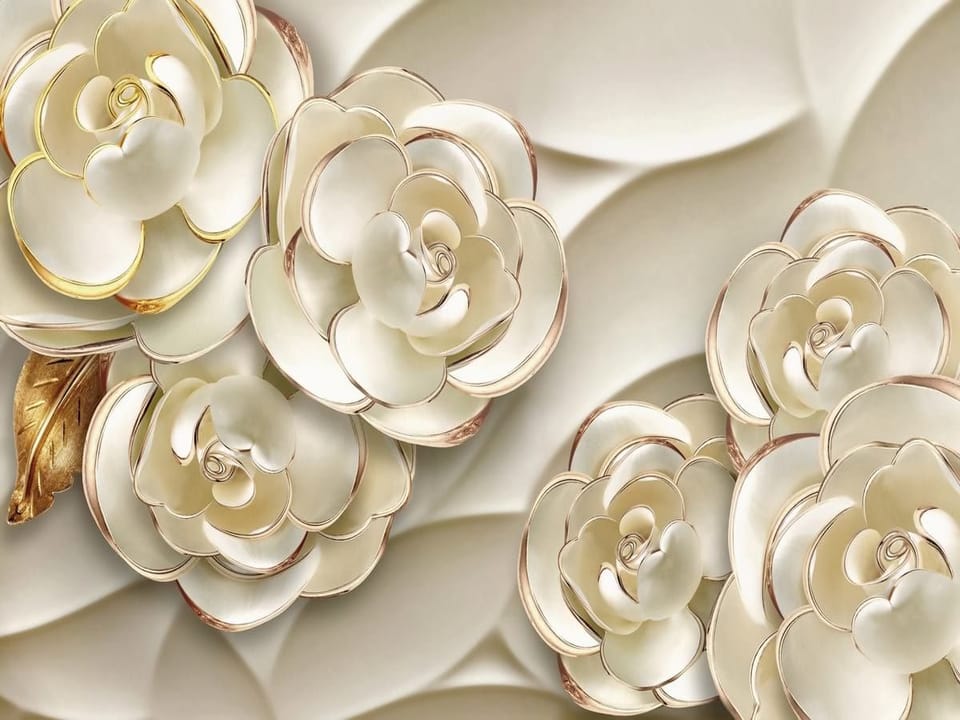 Fototapeta Kwiaty 3D z Złotymi Akcentami