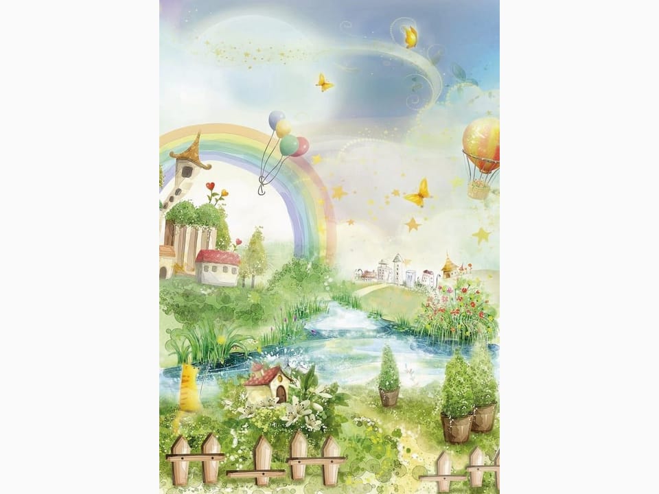 Fototapeta Bajkowy krajobraz z rzeką i tęczą