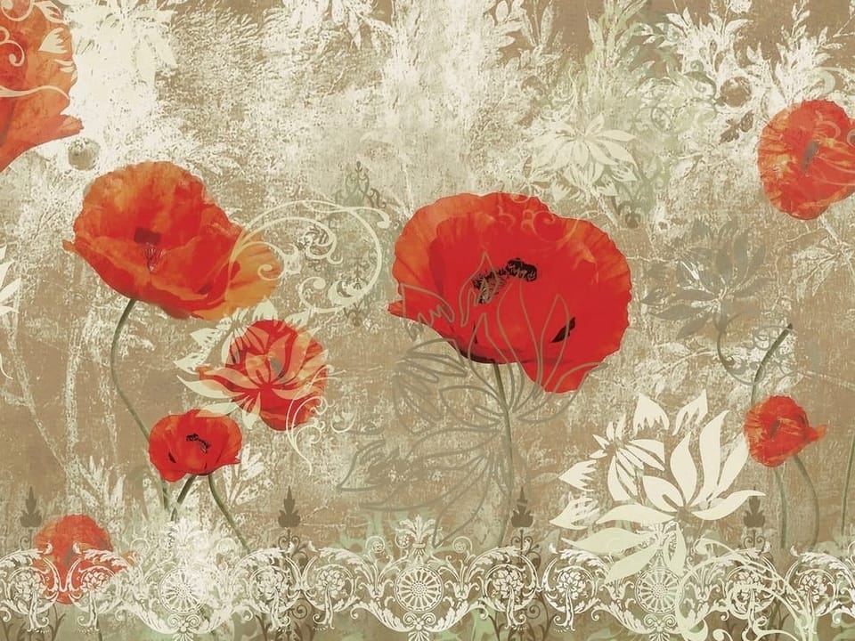 Fototapeta Czerwone maki na tle ornamentów