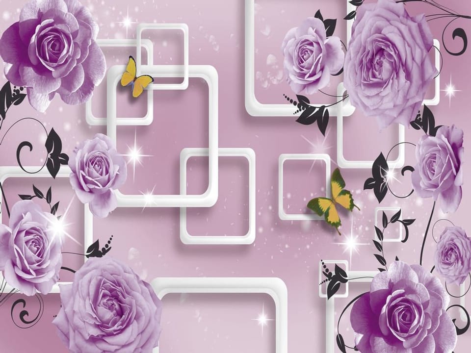 Fototapeta Fioletowe róże na różowym tle