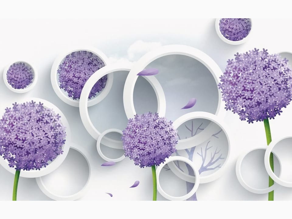 Fototapeta Fioletowe kwiaty w białych okręgach