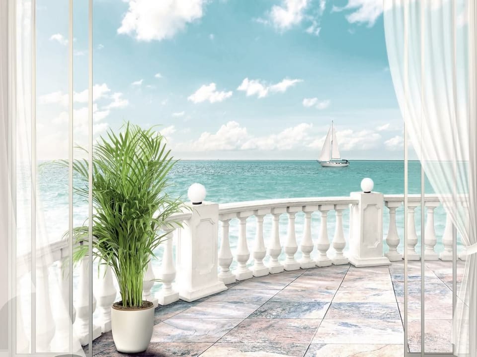 Fototapeta Roślina na tarasie z widokiem na morze